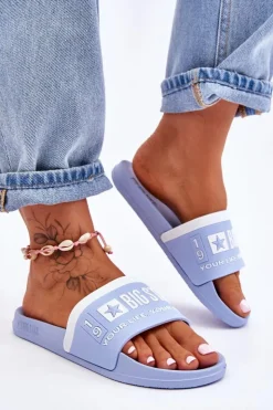 Damskie Big Star Shoes Damskie Lekkie Klapki Big Star LL274734 Jasnoniebieskie