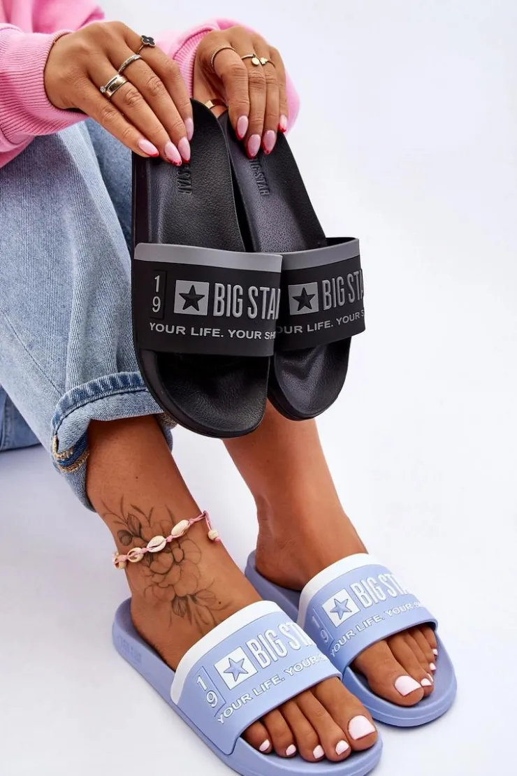 Damskie Big Star Shoes Damskie Lekkie Klapki Big Star LL274734 Jasnoniebieskie