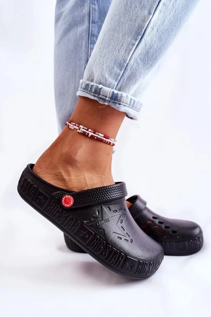 Big Star Shoes Klapki Damskie Klasyczne*Damskie Lekkie Klapki Big Star II275001 Czarne Czarny