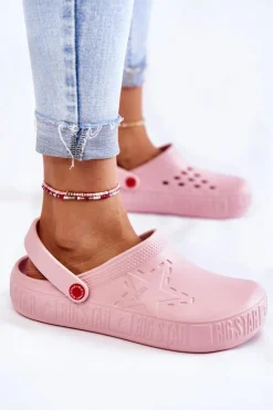 Big Star Shoes Klapki Damskie Klasyczne*Damskie Lekkie Klapki Chodaki Big Star II275008 Różowe Różowy