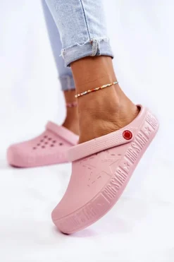 Big Star Shoes Klapki Damskie Klasyczne*Damskie Lekkie Klapki Chodaki Big Star II275008 Różowe Różowy