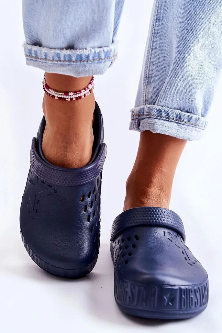Damskie Big Star Shoes Damskie Lekkie Klapki Chodaki Big Star II275002 Granatowe