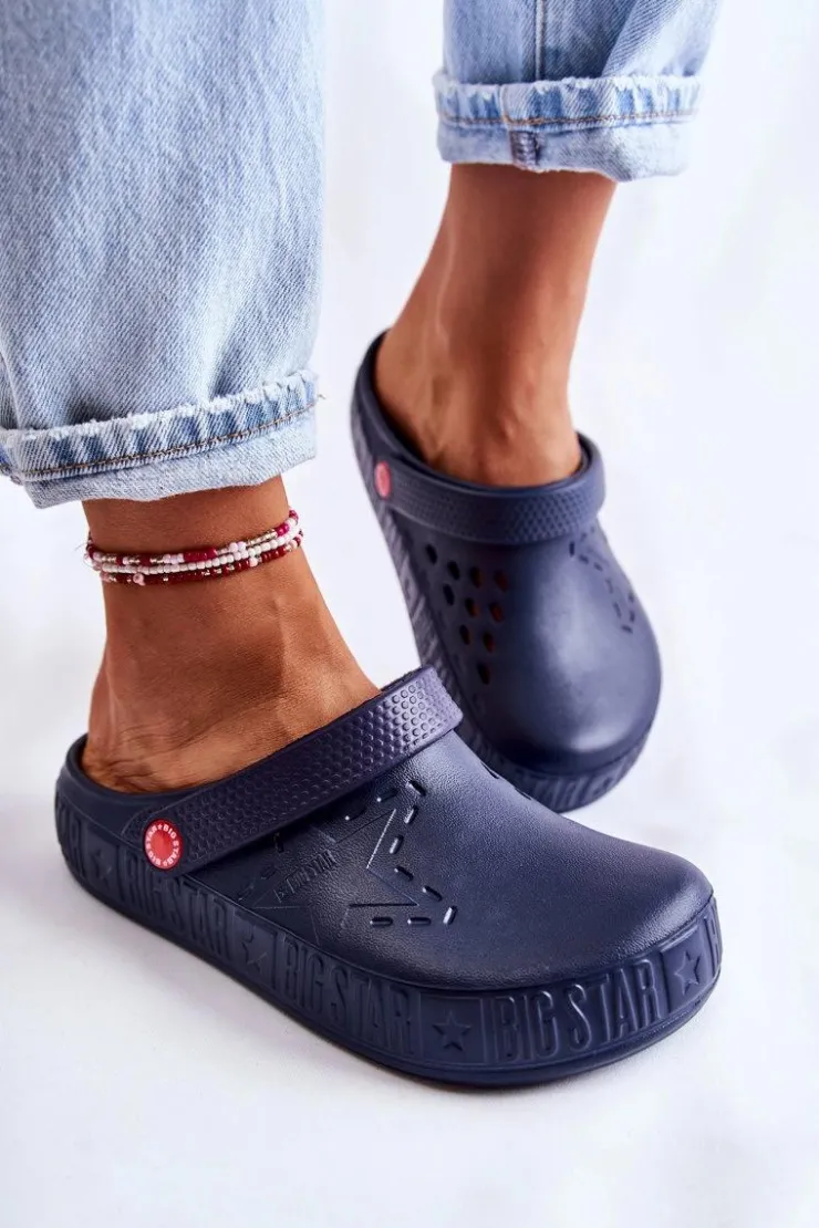 Damskie Big Star Shoes Damskie Lekkie Klapki Chodaki Big Star II275002 Granatowe