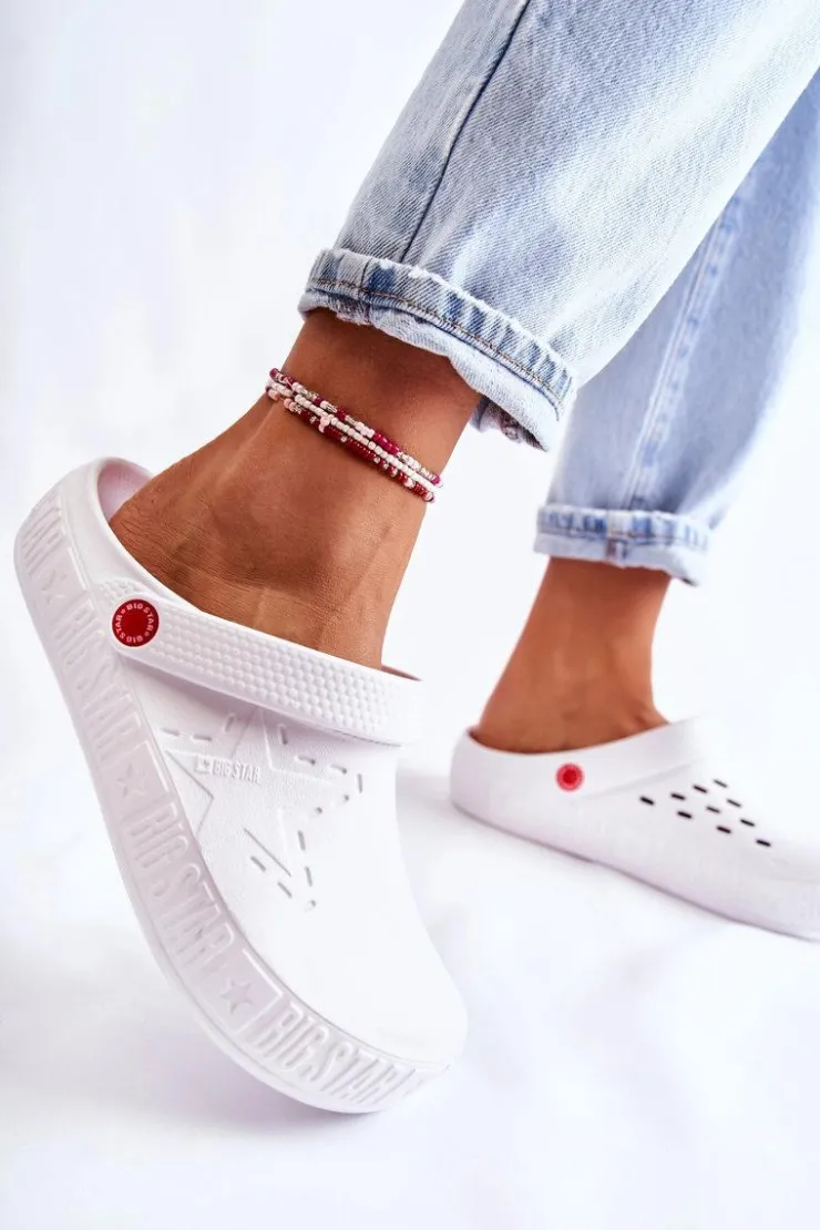 Big Star Shoes Klapki Damskie Klasyczne*Damskie Lekkie Klapki Chodaki Big Star II275003 Białe Biały