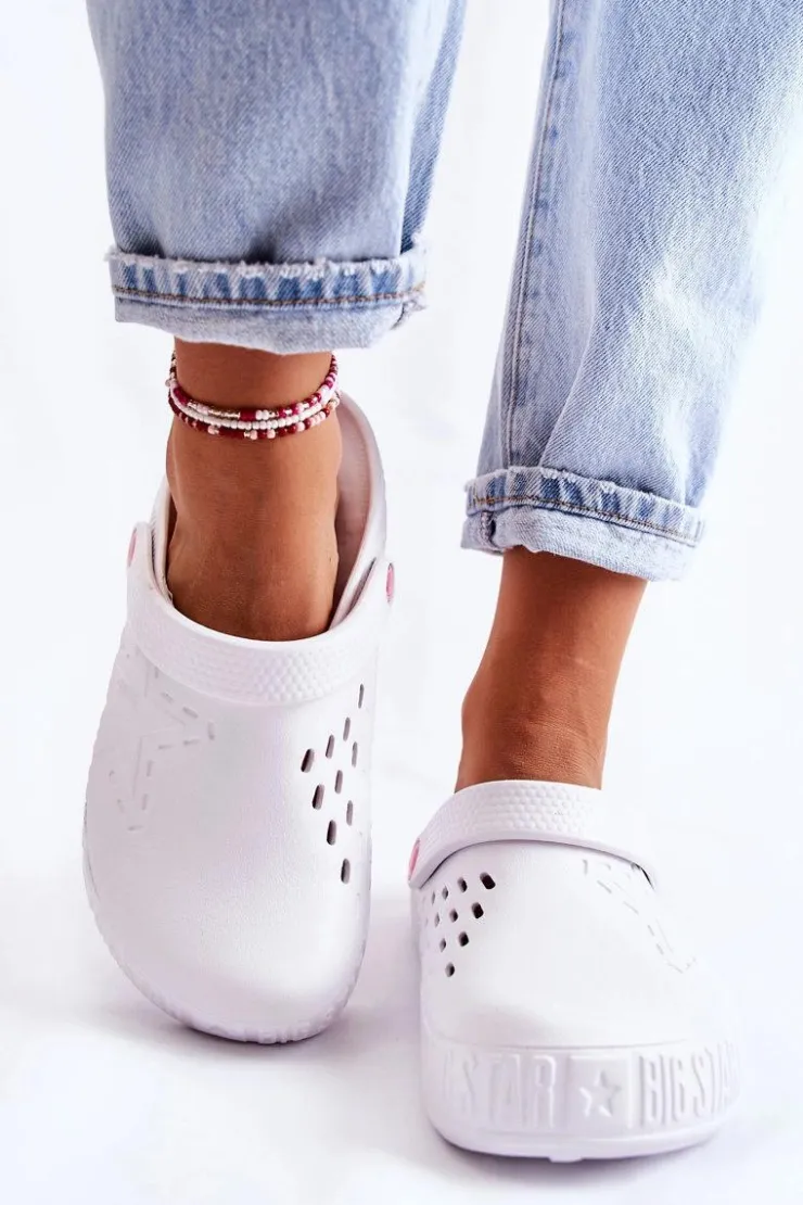 Big Star Shoes Klapki Damskie Klasyczne*Damskie Lekkie Klapki Chodaki Big Star II275003 Białe Biały