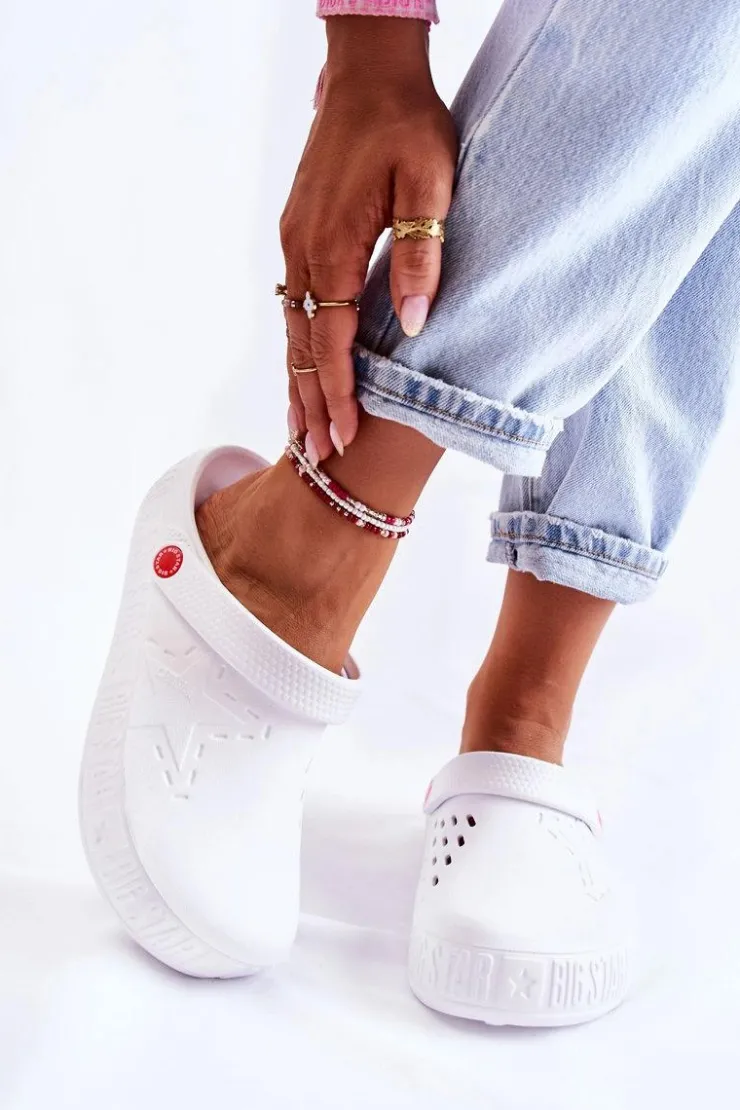 Big Star Shoes Klapki Damskie Klasyczne*Damskie Lekkie Klapki Chodaki Big Star II275003 Białe Biały
