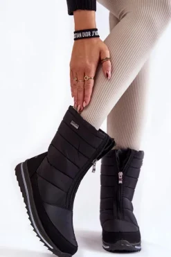Boto Śniegowce Damskie|Botki Płaskie*Damskie Lekkie Ocieplane Śniegowce Progress PROGJ-22-129 Czarne