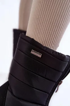 Boto Śniegowce Damskie|Botki Płaskie*Damskie Lekkie Ocieplane Śniegowce Progress PROGJ-22-129 Czarne