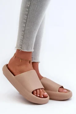 Damskie Boto Damskie Lekkie Piankowe Klapki Na Grubej Podeszwie Ciemnobeżowe Querceria