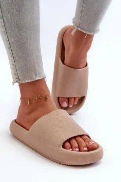 Damskie Boto Damskie Lekkie Piankowe Klapki Na Grubej Podeszwie Ciemnobeżowe Querceria