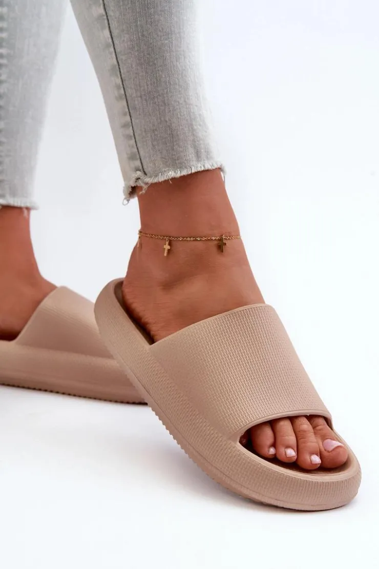 Damskie Boto Damskie Lekkie Piankowe Klapki Na Grubej Podeszwie Ciemnobeżowe Querceria