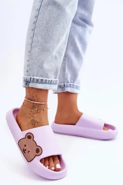 Damskie Boto Damskie Lekkie Piankowe Klapki Motyw Misia Fioletowe Parisso