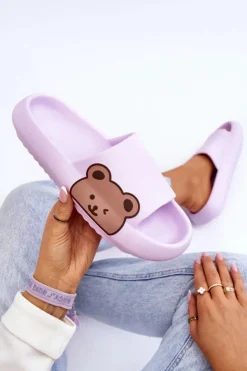 Damskie Boto Damskie Lekkie Piankowe Klapki Motyw Misia Fioletowe Parisso