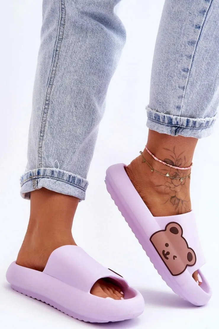 Damskie Boto Damskie Lekkie Piankowe Klapki Motyw Misia Fioletowe Parisso