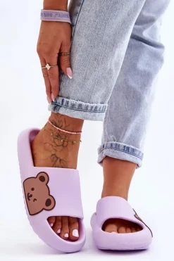 Damskie Boto Damskie Lekkie Piankowe Klapki Motyw Misia Fioletowe Parisso