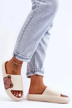 Online Boto Damskie Lekkie Piankowe Klapki Motyw Misia Beżowe Parisso