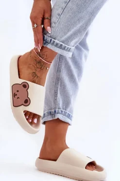 Online Boto Damskie Lekkie Piankowe Klapki Motyw Misia Beżowe Parisso