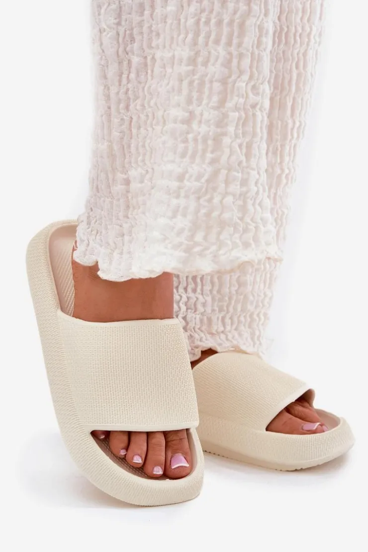 Damskie Boto Damskie Lekkie Piankowe Klapki Na Grubej Podeszwie Ecru Querceria