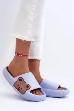 Boto Klapki Basenowe|Klapki Damskie Klasyczne*Damskie Lekkie Piankowe Klapki Motyw Misia Niebieskie Parisso