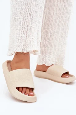 New Boto Damskie Lekkie Piankowe Klapki Na Grubej Podeszwie Beżowe Querceria