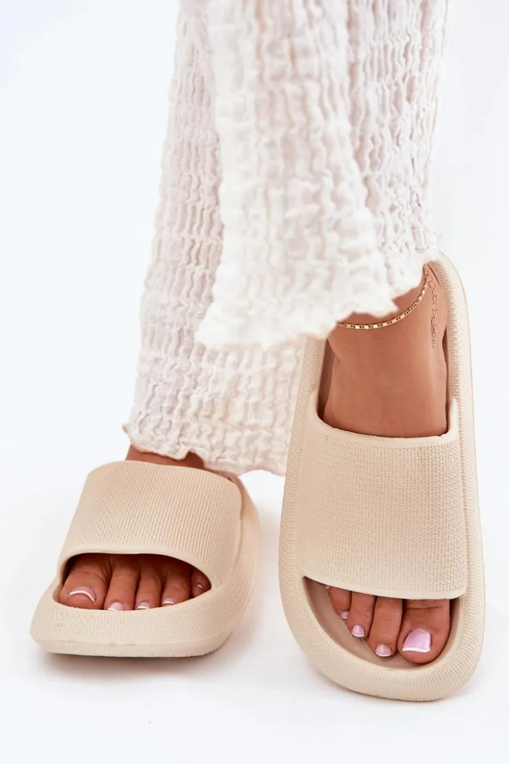 New Boto Damskie Lekkie Piankowe Klapki Na Grubej Podeszwie Beżowe Querceria