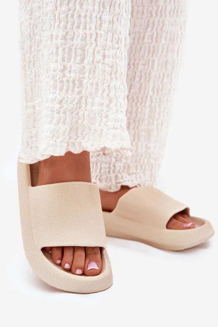 New Boto Damskie Lekkie Piankowe Klapki Na Grubej Podeszwie Beżowe Querceria