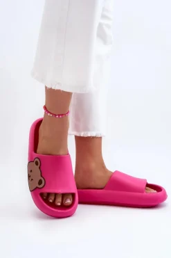 Damskie Boto Damskie Lekkie Piankowe Klapki Motyw Misia Fuksja Parisso