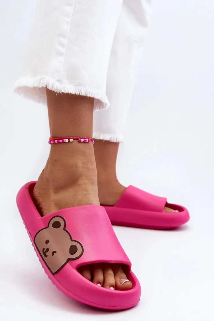 Damskie Boto Damskie Lekkie Piankowe Klapki Motyw Misia Fuksja Parisso