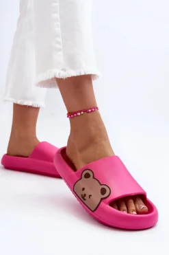 Damskie Boto Damskie Lekkie Piankowe Klapki Motyw Misia Fuksja Parisso