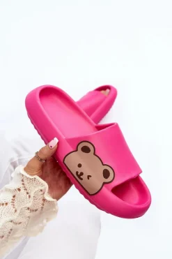 Damskie Boto Damskie Lekkie Piankowe Klapki Motyw Misia Fuksja Parisso