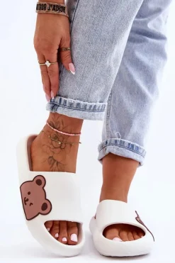 Boto Klapki Basenowe|Klapki Damskie Klasyczne*Damskie Lekkie Piankowe Klapki Motyw Misia Białe Parisso