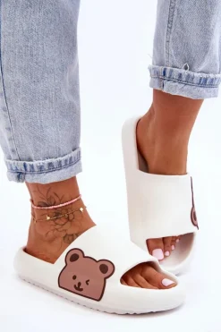 Boto Klapki Basenowe|Klapki Damskie Klasyczne*Damskie Lekkie Piankowe Klapki Motyw Misia Białe Parisso