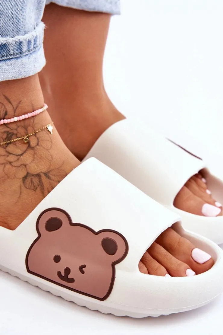 Boto Klapki Basenowe|Klapki Damskie Klasyczne*Damskie Lekkie Piankowe Klapki Motyw Misia Białe Parisso