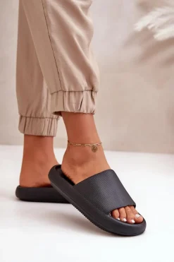 Outlet Boto Damskie Lekkie Piankowe Klapki Na Grubej Podeszwie Czarne Querceria