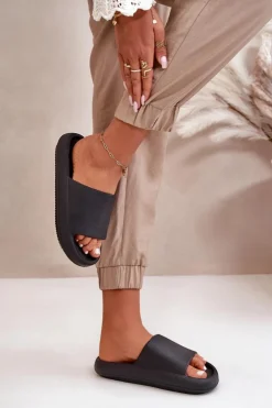 Outlet Boto Damskie Lekkie Piankowe Klapki Na Grubej Podeszwie Czarne Querceria