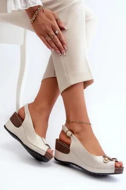 Damskie Evento Damskie Lekkie Sandały Na Koturnie Comfort Shoes Srebrne Efravia