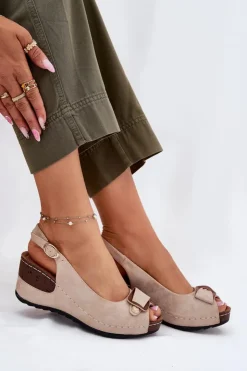 Evento Damskie Lekkie Sandały Na Koturnie Comfort Shoes Beżowo-Złote Efravia