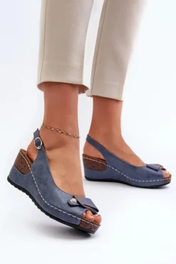 Evento Sandały Na Obcasie|Sandały Na Koturnie*Damskie Lekkie Sandały Na Koturnie Comfort Shoes Niebieskie Efravia