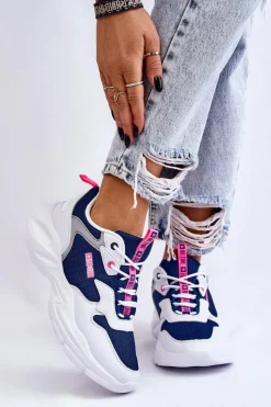 Outlet Big Star Shoes Damskie Lekkie Sportowe Buty Big Star LL274376 Biało-Granatowe