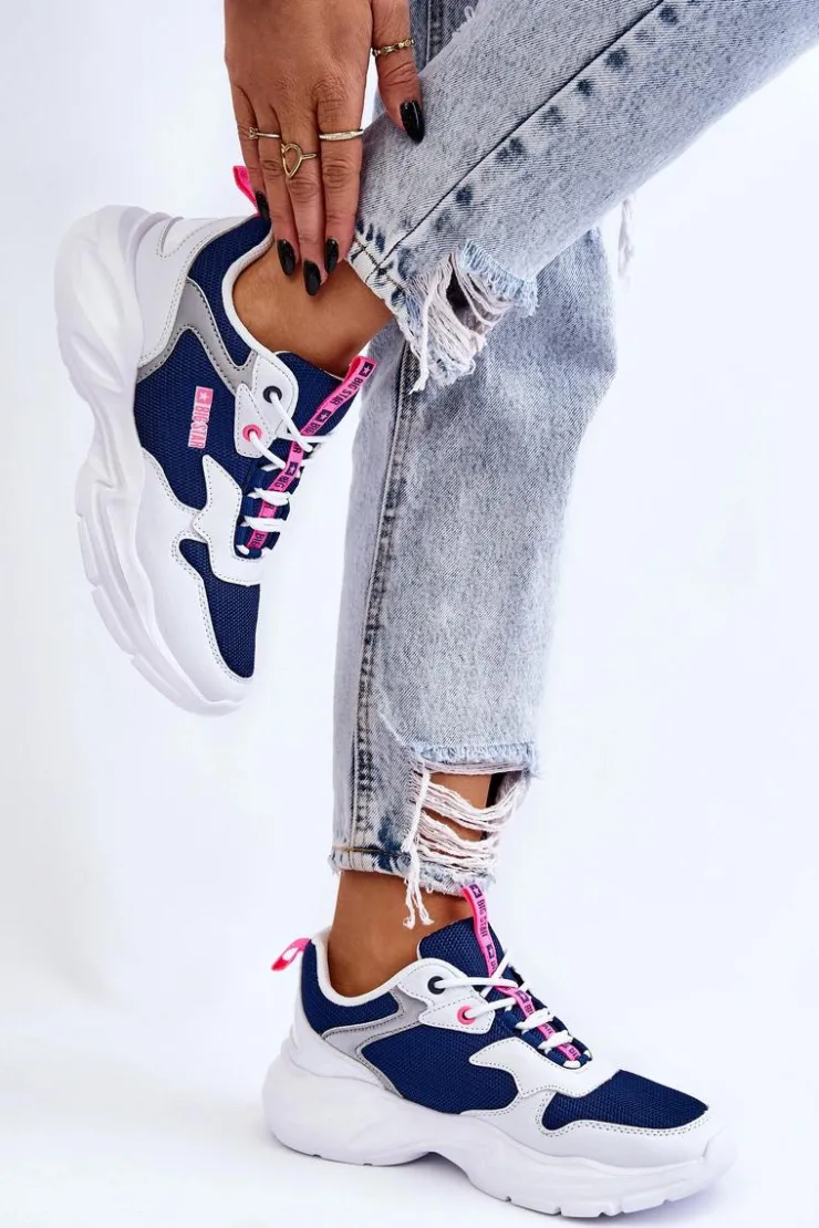 Outlet Big Star Shoes Damskie Lekkie Sportowe Buty Big Star LL274376 Biało-Granatowe