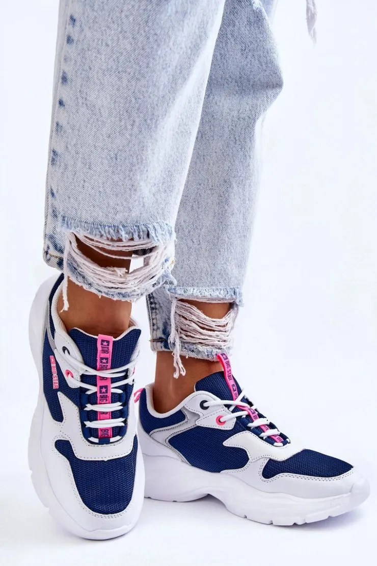 Outlet Big Star Shoes Damskie Lekkie Sportowe Buty Big Star LL274376 Biało-Granatowe