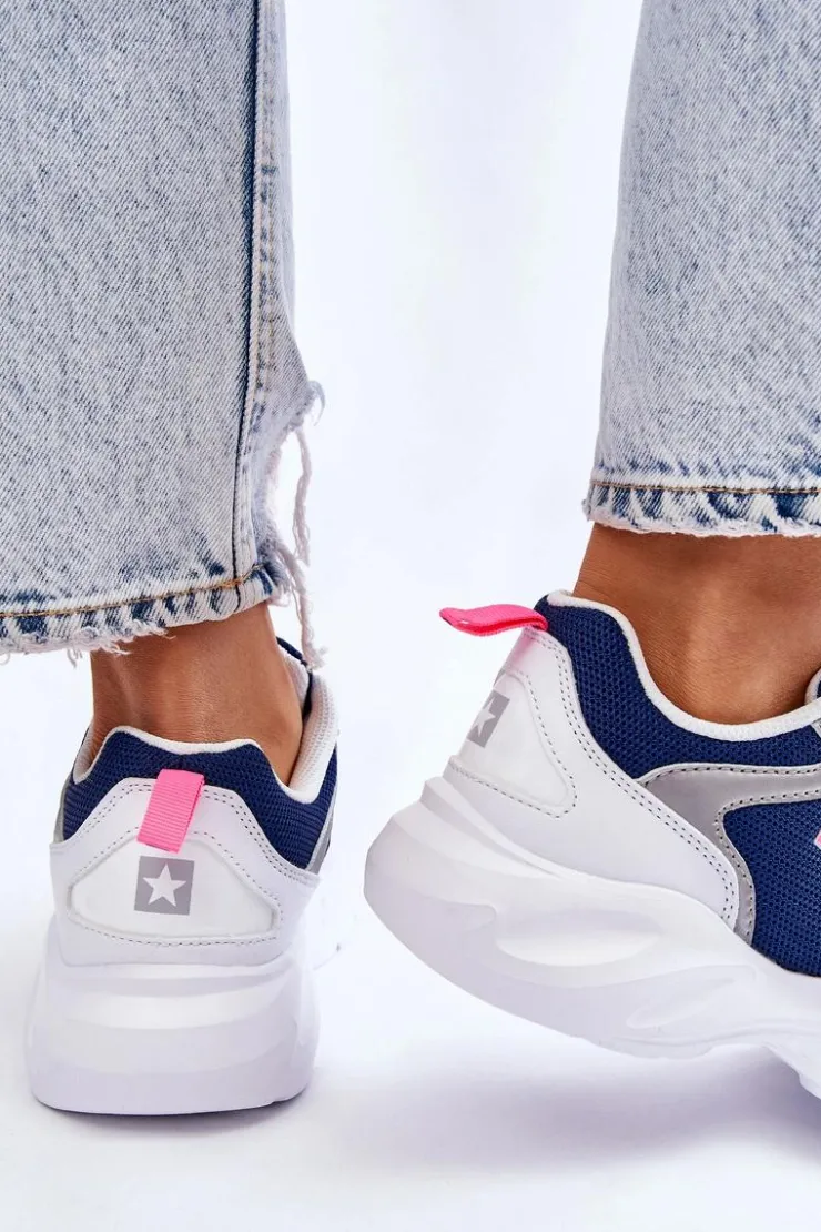 Outlet Big Star Shoes Damskie Lekkie Sportowe Buty Big Star LL274376 Biało-Granatowe