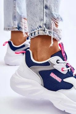 Outlet Big Star Shoes Damskie Lekkie Sportowe Buty Big Star LL274376 Biało-Granatowe