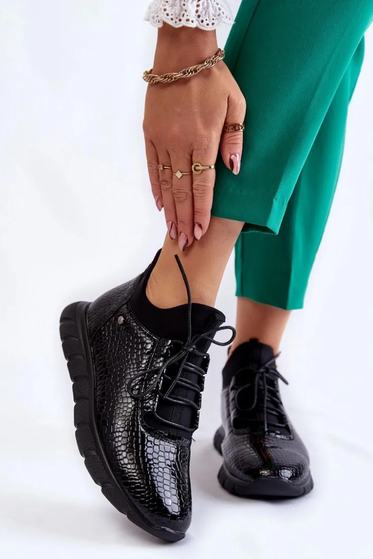 Buty damskie Vinceza Buty Sportowe Na Platformie|Sneakersy Damskie*Damskie Lekkie Wsuwane Sneakersy Czarne Soroco