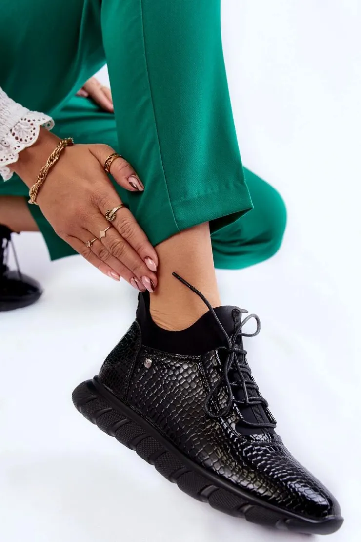 Buty damskie Vinceza Buty Sportowe Na Platformie|Sneakersy Damskie*Damskie Lekkie Wsuwane Sneakersy Czarne Soroco