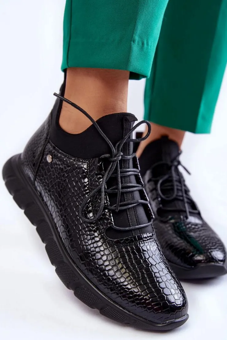 Buty damskie Vinceza Buty Sportowe Na Platformie|Sneakersy Damskie*Damskie Lekkie Wsuwane Sneakersy Czarne Soroco