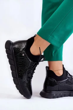 Buty damskie Vinceza Buty Sportowe Na Platformie|Sneakersy Damskie*Damskie Lekkie Wsuwane Sneakersy Czarne Soroco