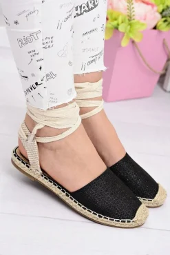 Damskie Boto Damskie Lniane Balerinki Wiązane Czarne Espadryle Sea