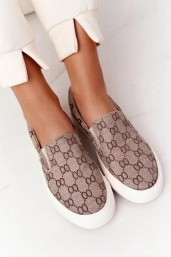 Damskie Boto Damskie Logowane Tenisówki Slip-On Khaki Challenge