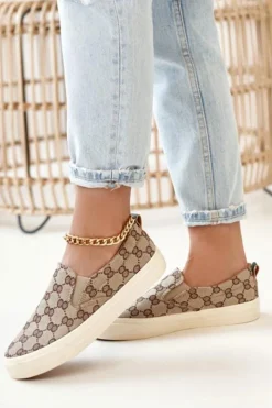 Damskie Boto Damskie Logowane Tenisówki Slip-On Khaki Challenge